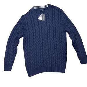 Mizzen & Main Sweater Mens Medium Blue Redford Cable Knit Crewneck Pullover
